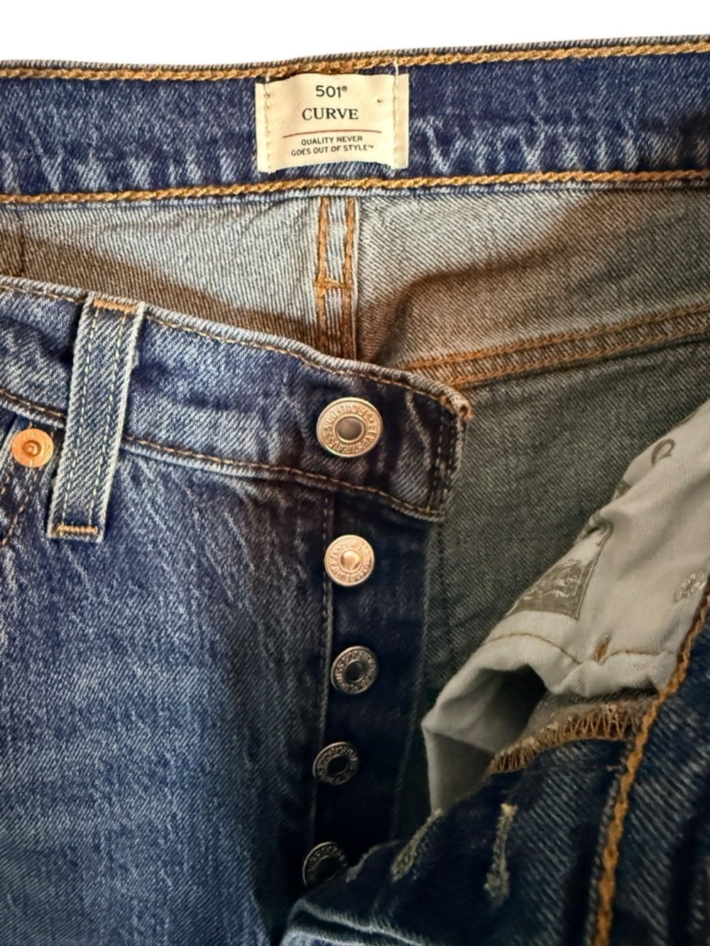 Levi’s 501 Curve Studded Jeans Size 28 Medium Wash Straight Leg Vintage Style - Picture 6 of 10